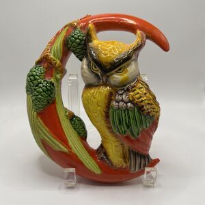 Vintage Owl Harvest Moon Ceramic Hanging Planter, MCM